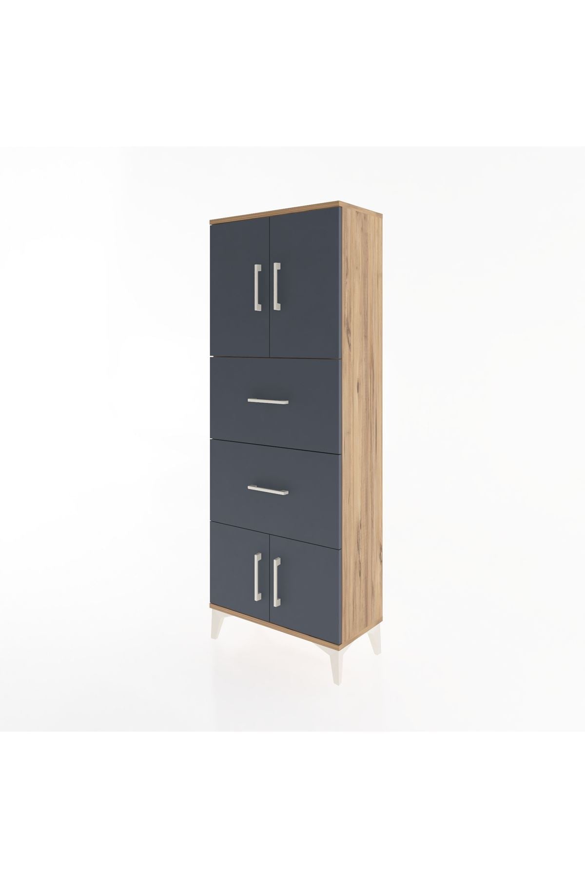 Arges Dolap 2 Raflı 2 Çekmeceli 4 Kapaklı 60x30x163 Çam-Antrasit