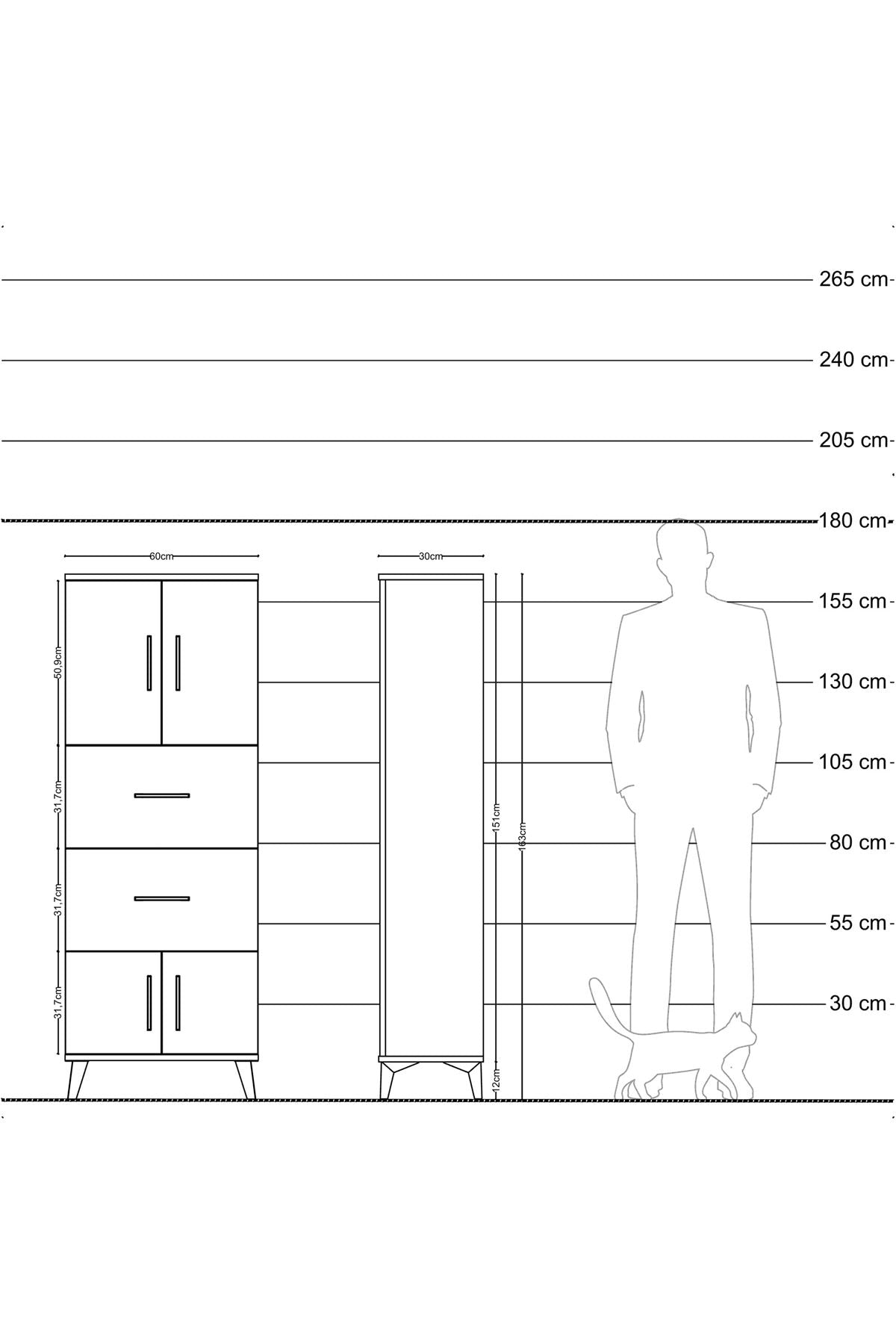Arges Dolap 2 Raflı 2 Çekmeceli 4 Kapaklı 60x30x163 Çam-Antrasit