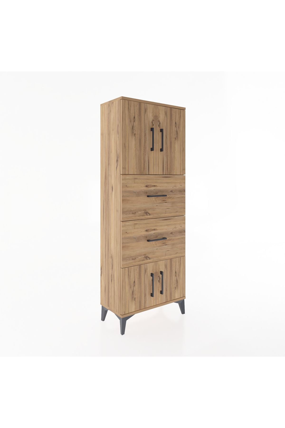 Arges Dolap 2 Raflı 2 Çekmeceli 4 Kapaklı 60x30x163 Çam-Çam