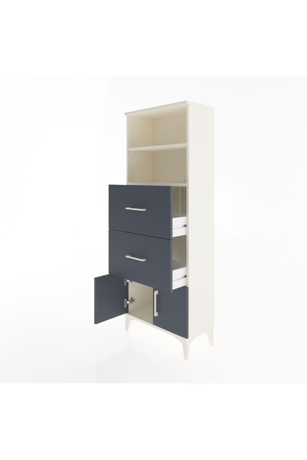 Arges Dolap 2 Raflı 2 Çekmeceli 2 Kapaklı 60x30x163 Aytaşı-Antrasit