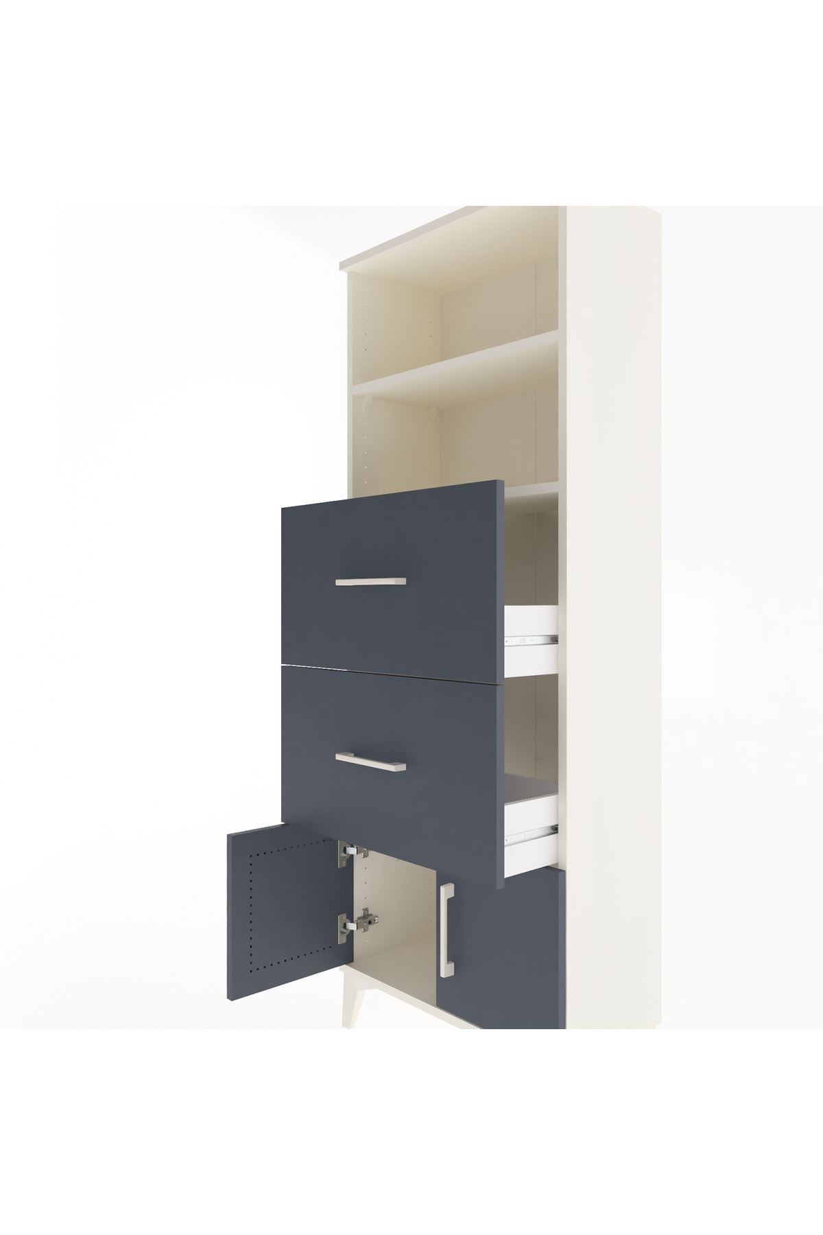 Arges Dolap 2 Raflı 2 Çekmeceli 2 Kapaklı 60x30x163 Aytaşı-Antrasit