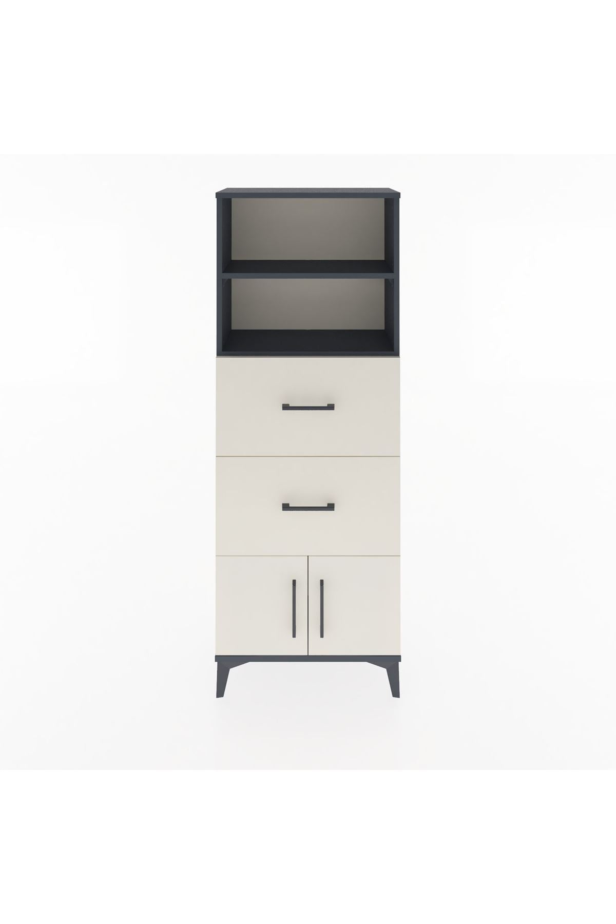 Arges Dolap 2 Raflı 2 Çekmeceli 2 Kapaklı 60x30x163 Antrasit-Aytaşı