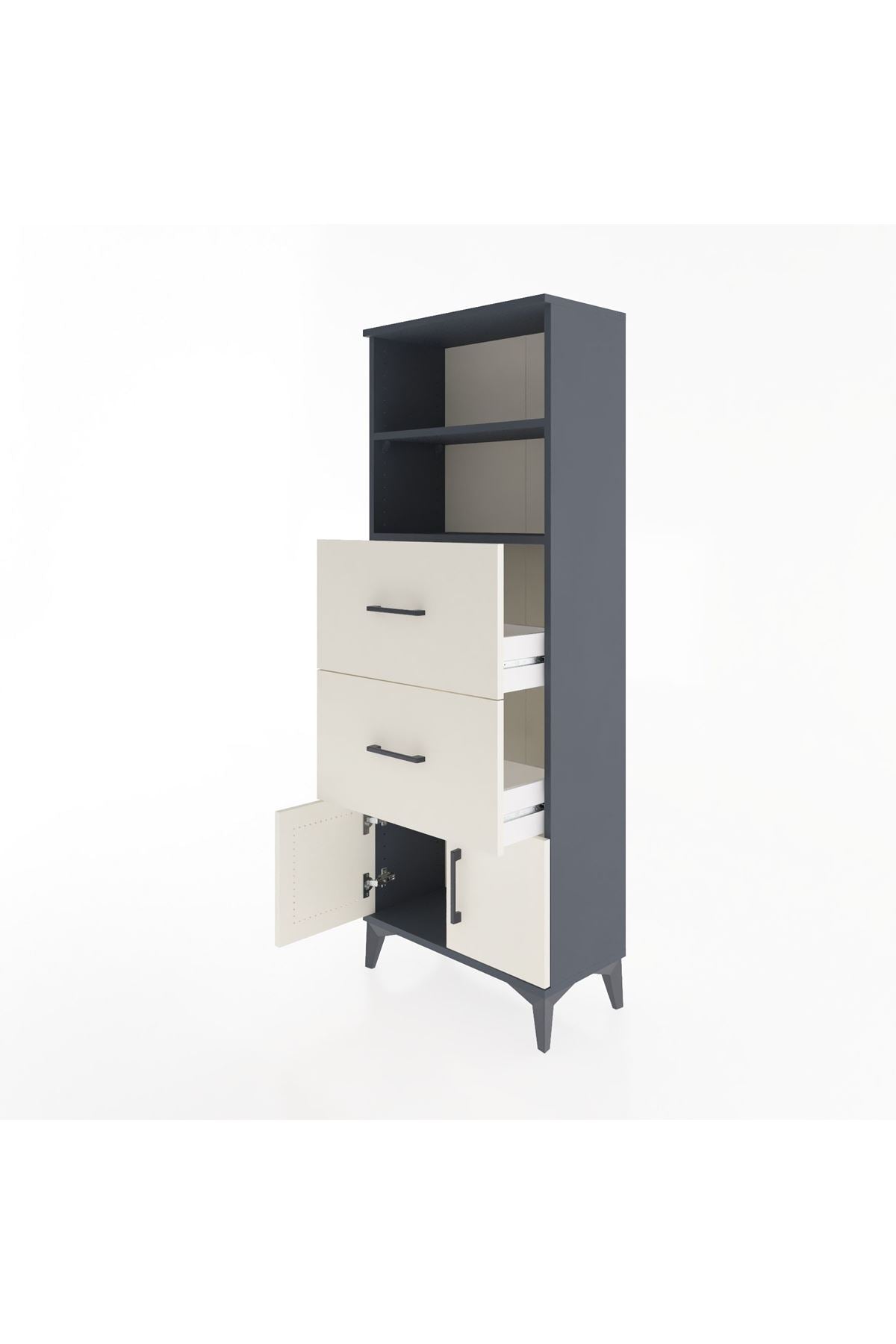Arges Dolap 2 Raflı 2 Çekmeceli 2 Kapaklı 60x30x163 Antrasit-Aytaşı