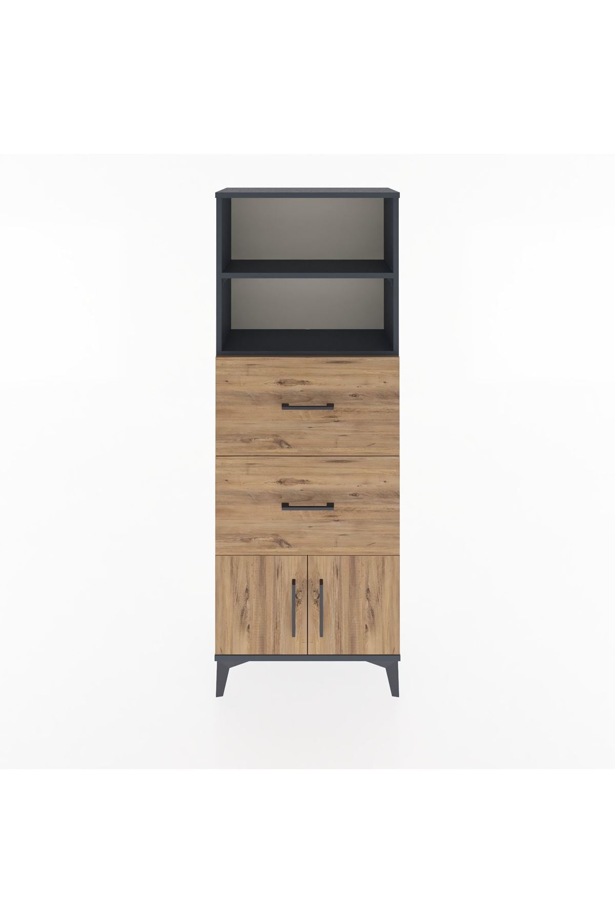 Arges Dolap 2 Raflı 2 Çekmeceli 2 Kapaklı 60x30x163 Antrasit-Çam