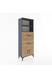 Arges Dolap 2 Raflı 2 Çekmeceli 2 Kapaklı 60x30x163 Antrasit-Çam