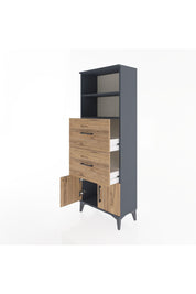 Arges Dolap 2 Raflı 2 Çekmeceli 2 Kapaklı 60x30x163 Antrasit-Çam