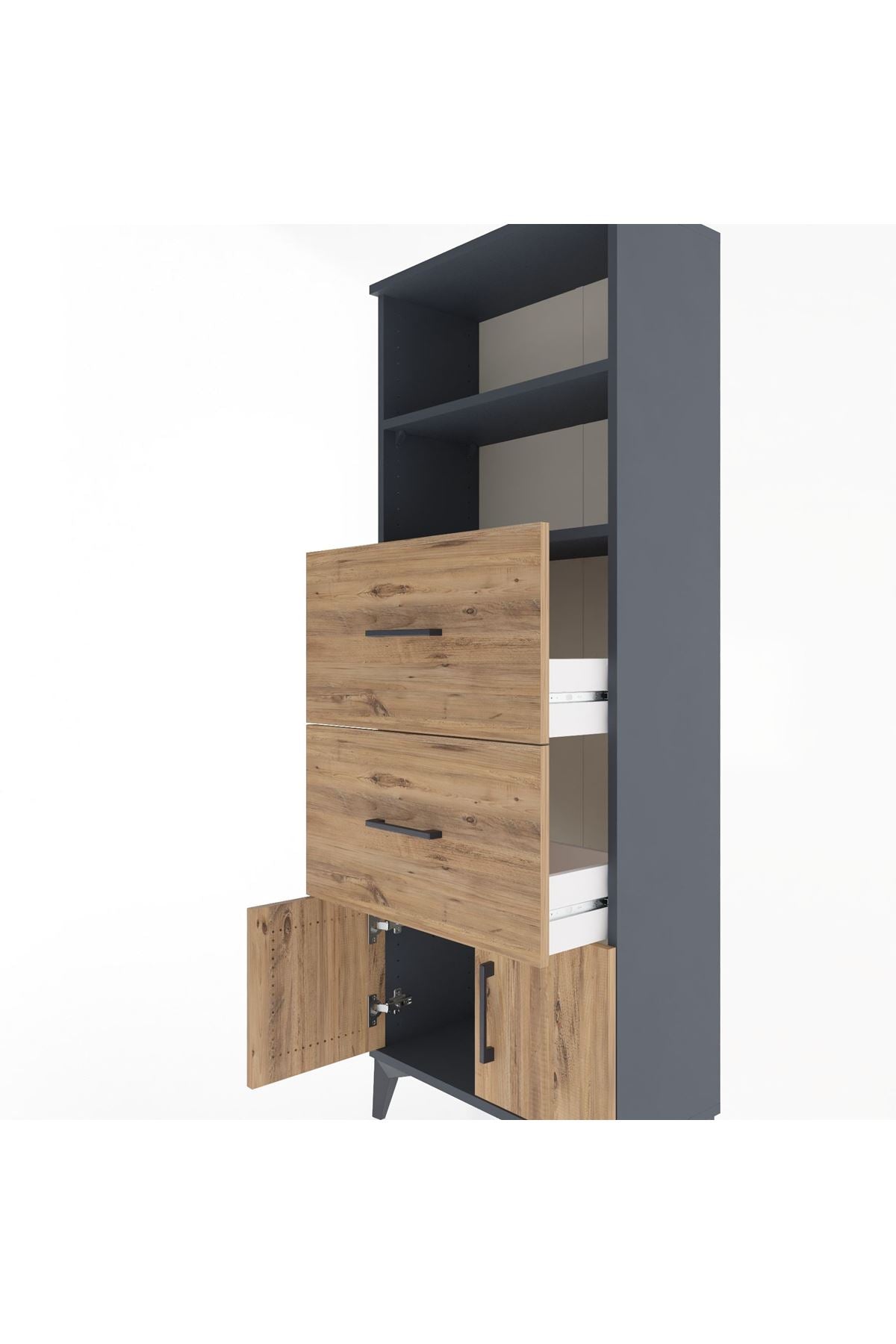 Arges Dolap 2 Raflı 2 Çekmeceli 2 Kapaklı 60x30x163 Antrasit-Çam