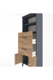 Arges Dolap 2 Raflı 2 Çekmeceli 2 Kapaklı 60x30x163 Antrasit-Çam