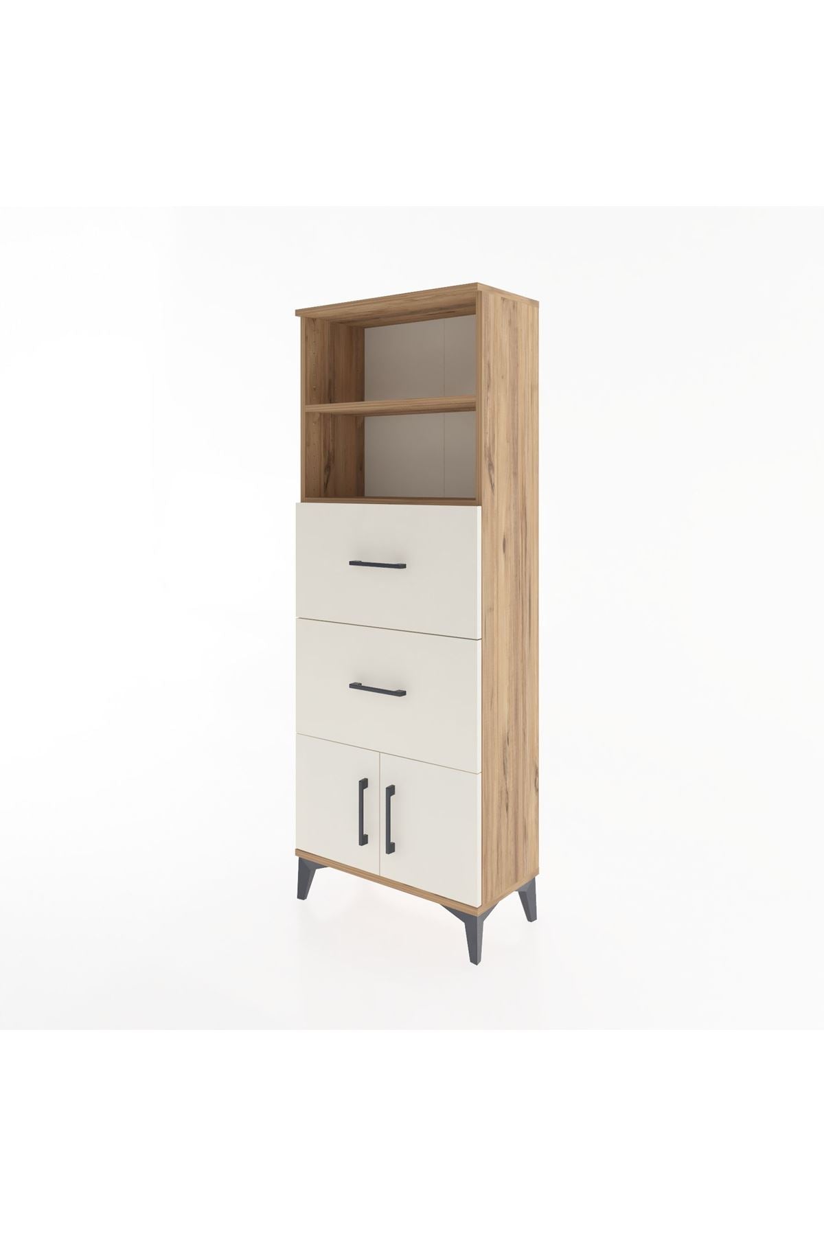 Arges Dolap 2 Raflı 2 Çekmeceli 2 Kapaklı 60x30x163 Çam-Aytaşı
