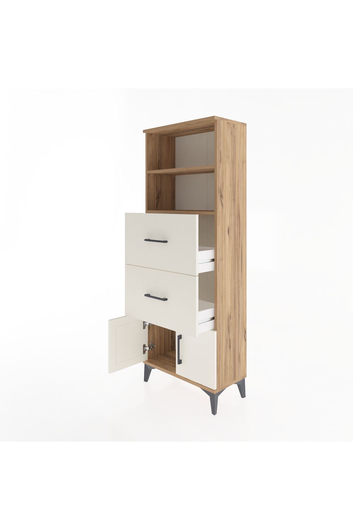 Arges Dolap 2 Raflı 2 Çekmeceli 2 Kapaklı 60x30x163 Çam-Aytaşı