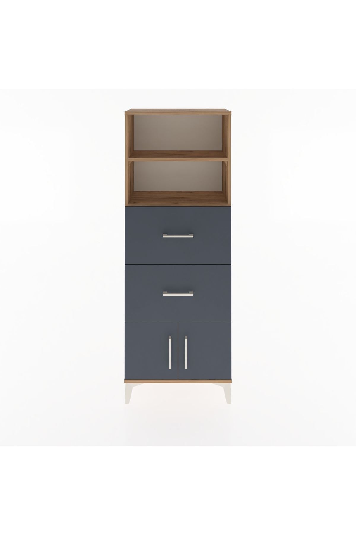 Arges Dolap 2 Raflı 2 Çekmeceli 2 Kapaklı 60x30x163 Çam-Antrasit