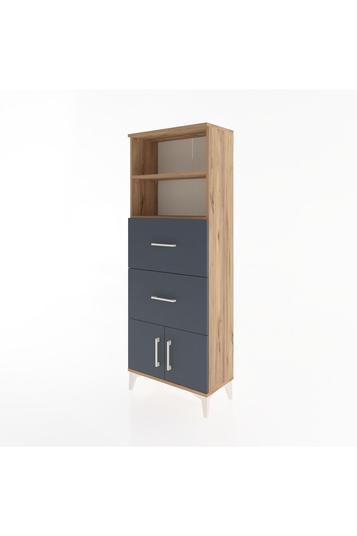 Arges Dolap 2 Raflı 2 Çekmeceli 2 Kapaklı 60x30x163 Çam-Antrasit