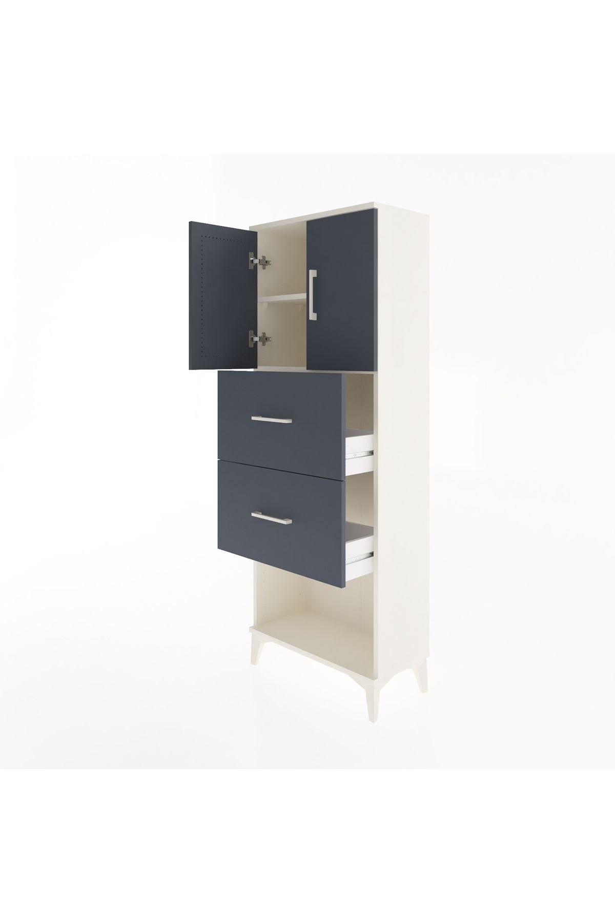 Arges Dolap 2 Raflı 2 Çekmeceli 2 Kapaklı 60x30x163 Aytaşı-Antrasit