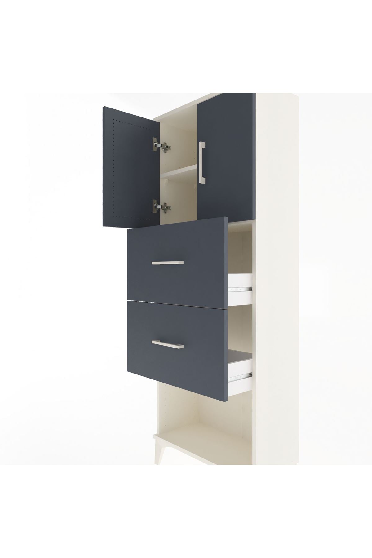 Arges Dolap 2 Raflı 2 Çekmeceli 2 Kapaklı 60x30x163 Aytaşı-Antrasit