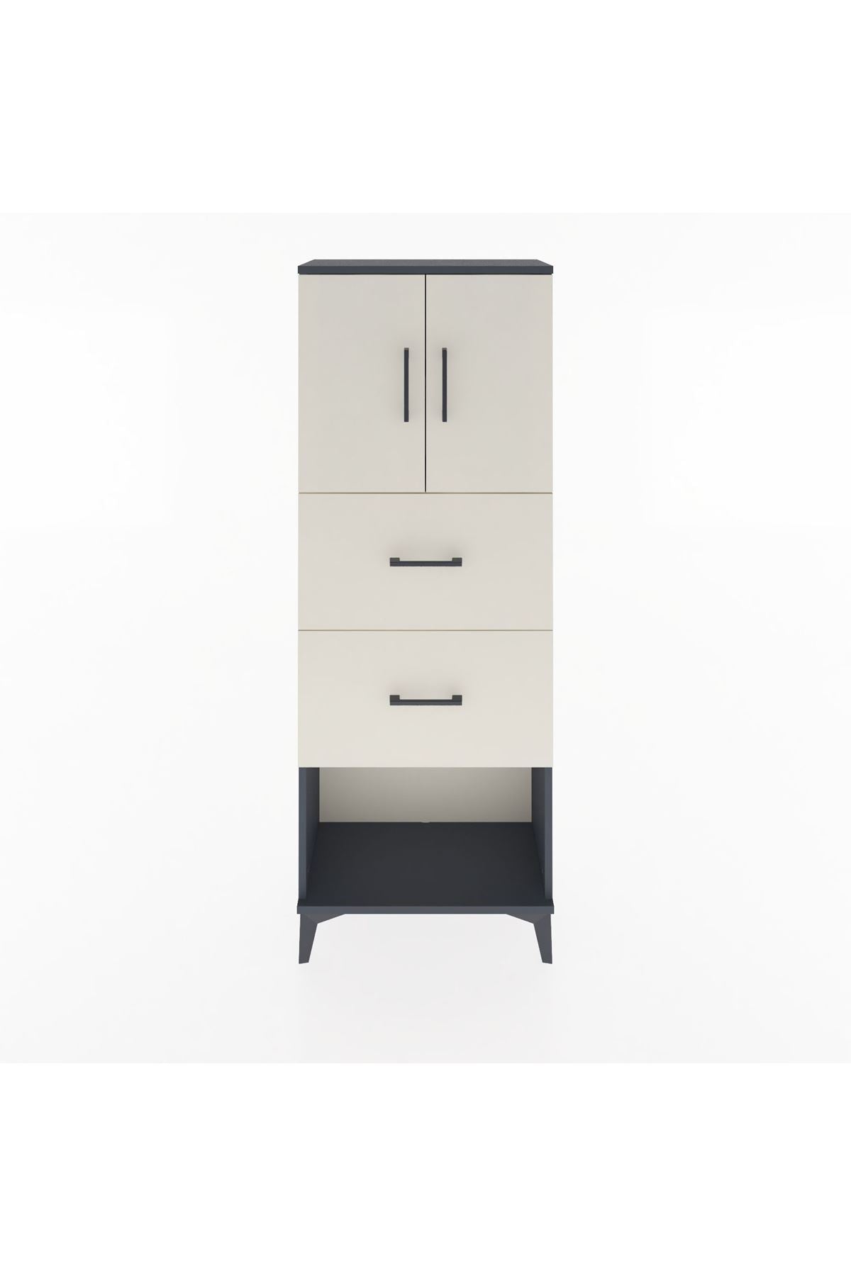 Arges Dolap 2 Raflı 2 Çekmeceli 2 Kapaklı 60x30x163 Antrasit-Aytaşı