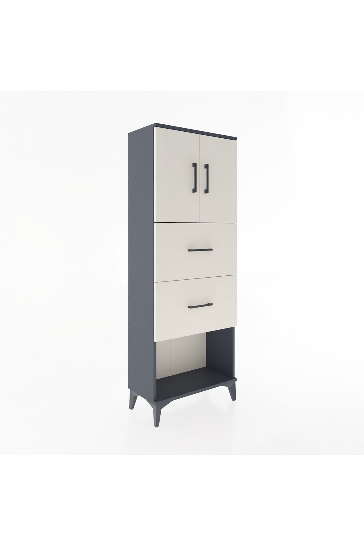 Arges Dolap 2 Raflı 2 Çekmeceli 2 Kapaklı 60x30x163 Antrasit-Aytaşı