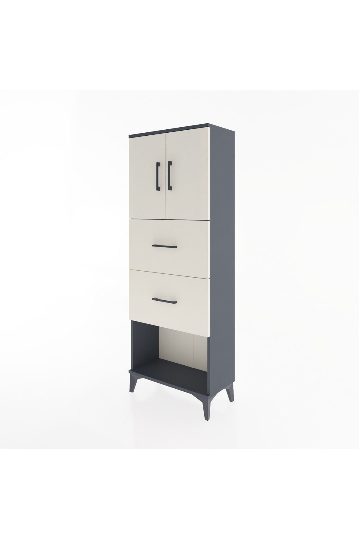 Arges Dolap 2 Raflı 2 Çekmeceli 2 Kapaklı 60x30x163 Antrasit-Aytaşı
