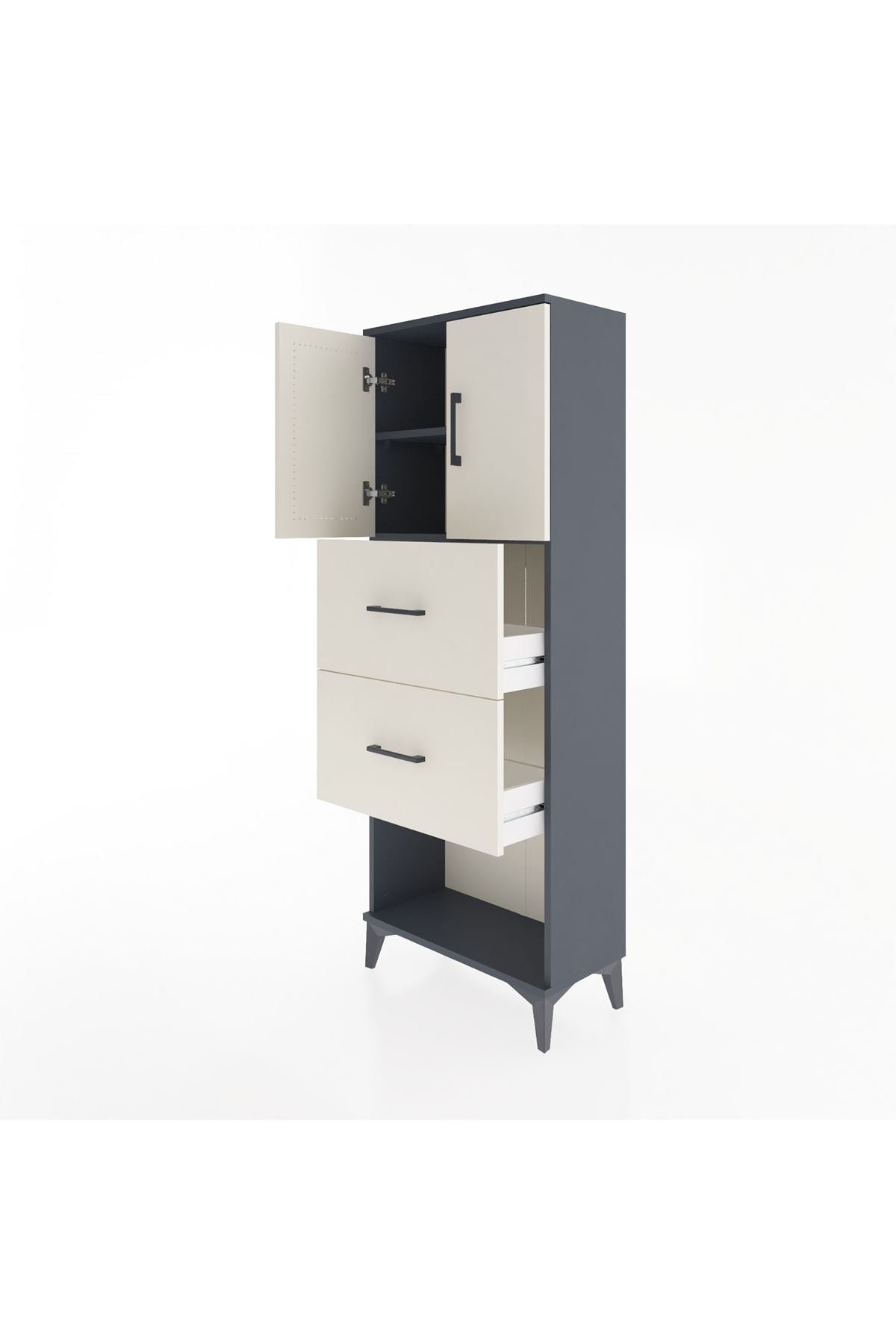 Arges Dolap 2 Raflı 2 Çekmeceli 2 Kapaklı 60x30x163 Antrasit-Aytaşı