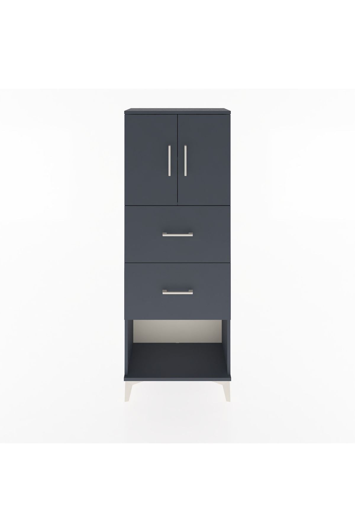 Arges Dolap 2 Raflı 2 Çekmeceli 2 Kapaklı 60x30x163 Antrasit-Antrasit