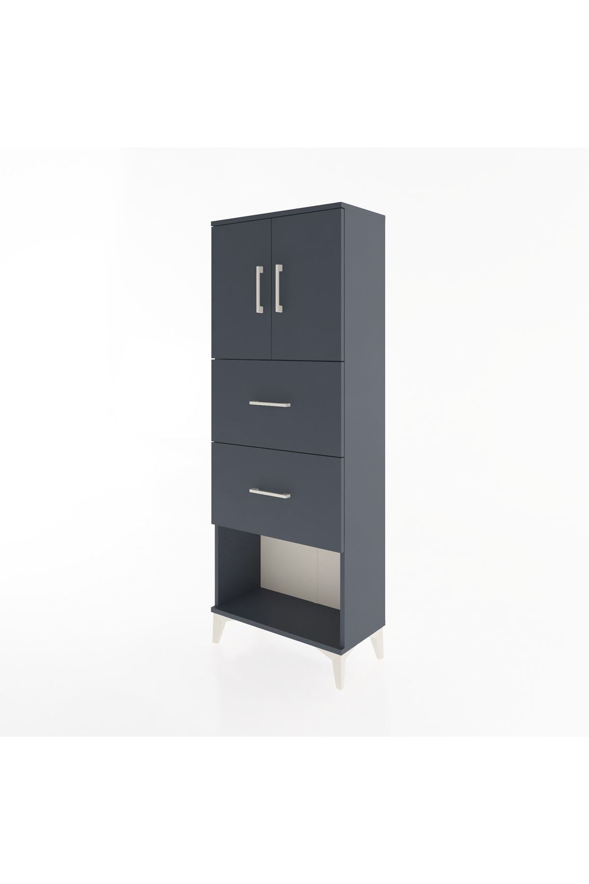 Arges Dolap 2 Raflı 2 Çekmeceli 2 Kapaklı 60x30x163 Antrasit-Antrasit