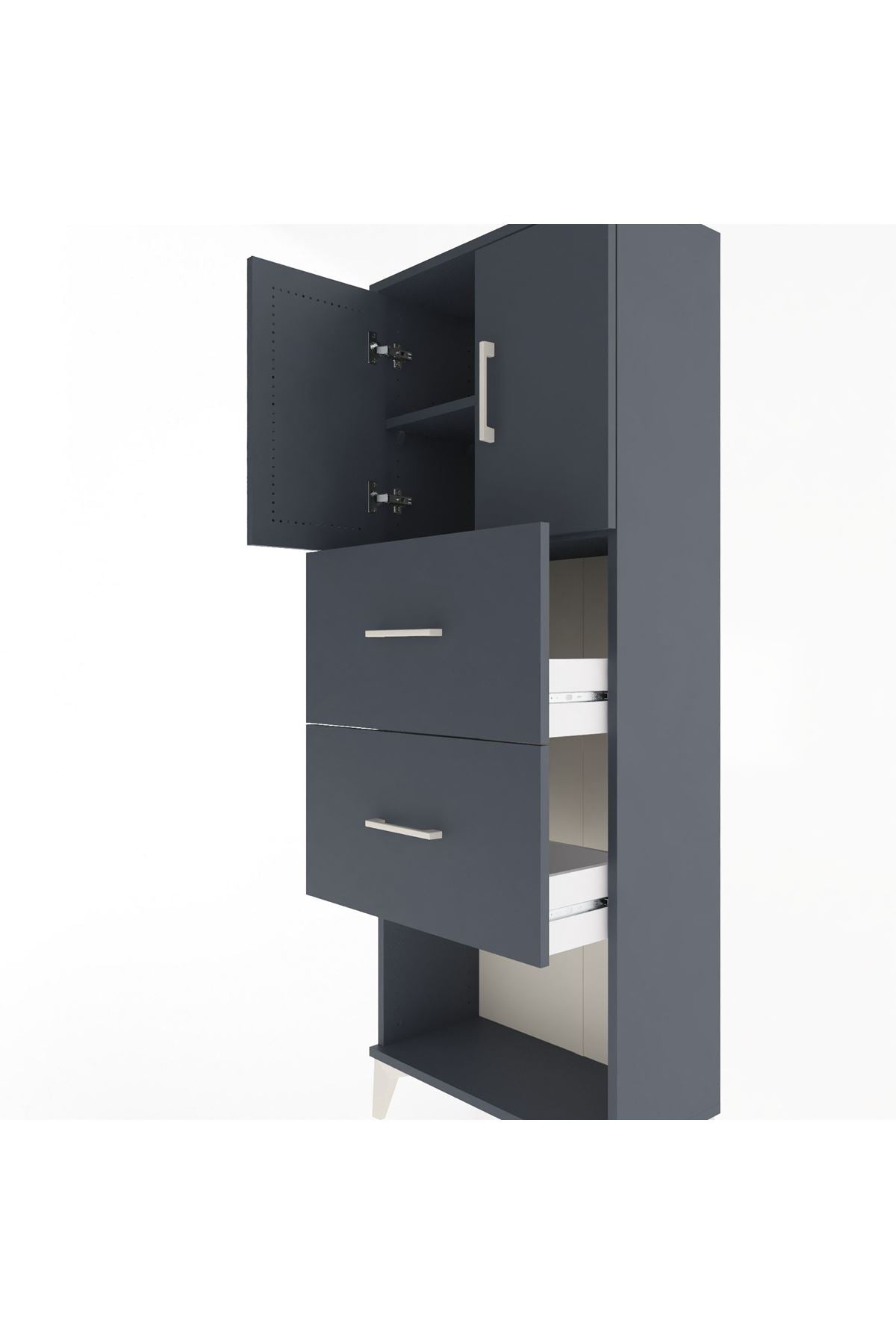 Arges Dolap 2 Raflı 2 Çekmeceli 2 Kapaklı 60x30x163 Antrasit-Antrasit