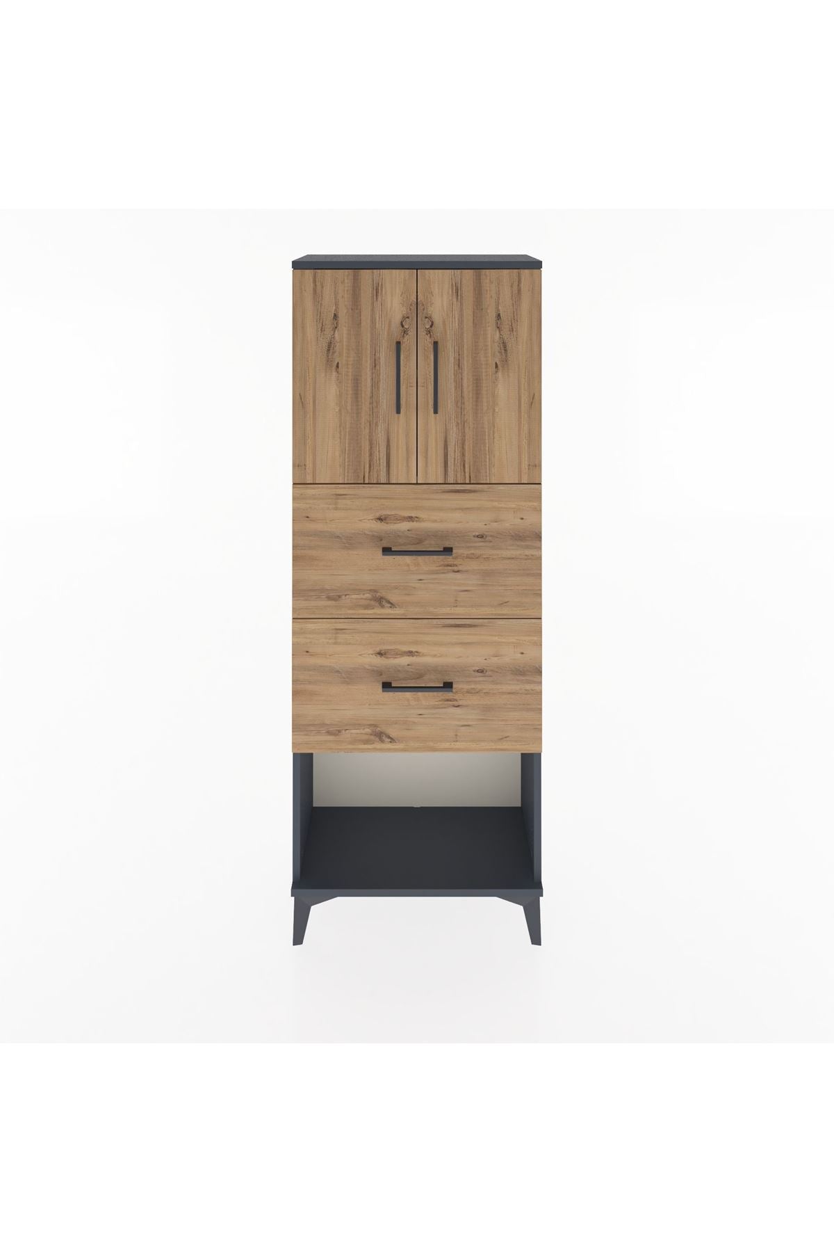 Arges Dolap 2 Raflı 2 Çekmeceli 2 Kapaklı 60x30x163 Antrasit-Çam