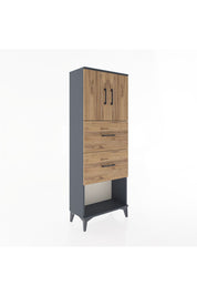 Arges Dolap 2 Raflı 2 Çekmeceli 2 Kapaklı 60x30x163 Antrasit-Çam