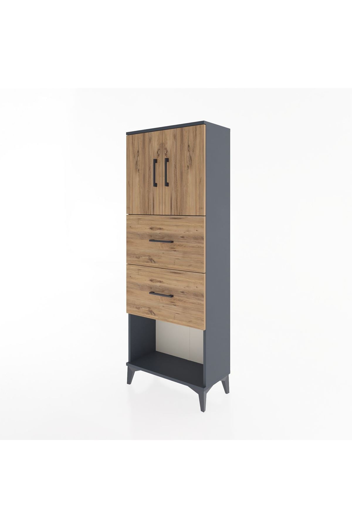Arges Dolap 2 Raflı 2 Çekmeceli 2 Kapaklı 60x30x163 Antrasit-Çam