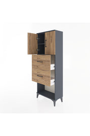 Arges Dolap 2 Raflı 2 Çekmeceli 2 Kapaklı 60x30x163 Antrasit-Çam