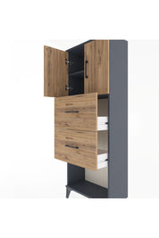 Arges Dolap 2 Raflı 2 Çekmeceli 2 Kapaklı 60x30x163 Antrasit-Çam