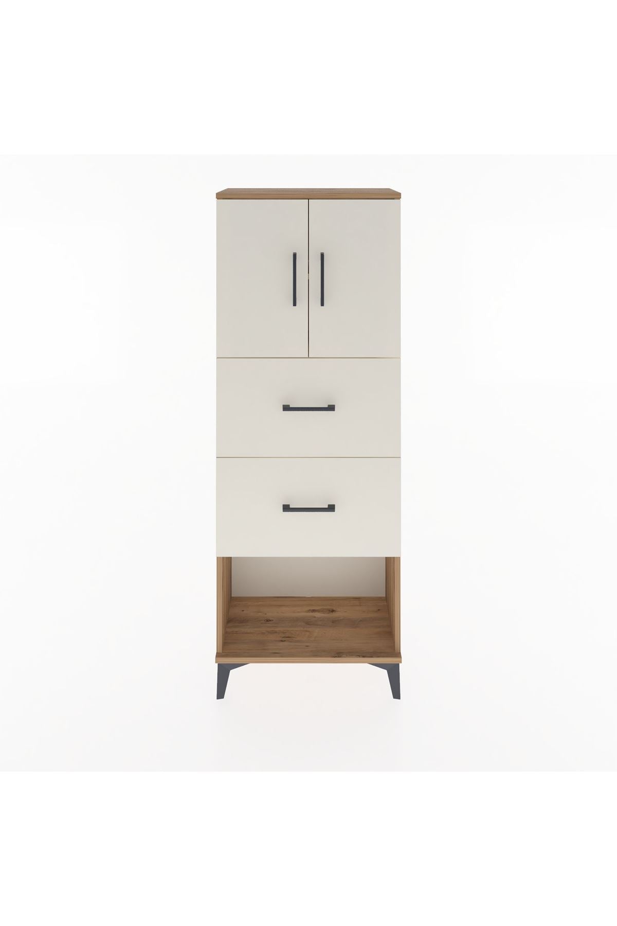 Arges Dolap 2 Raflı 2 Çekmeceli 2 Kapaklı 60x30x163 Çam-Aytaşı