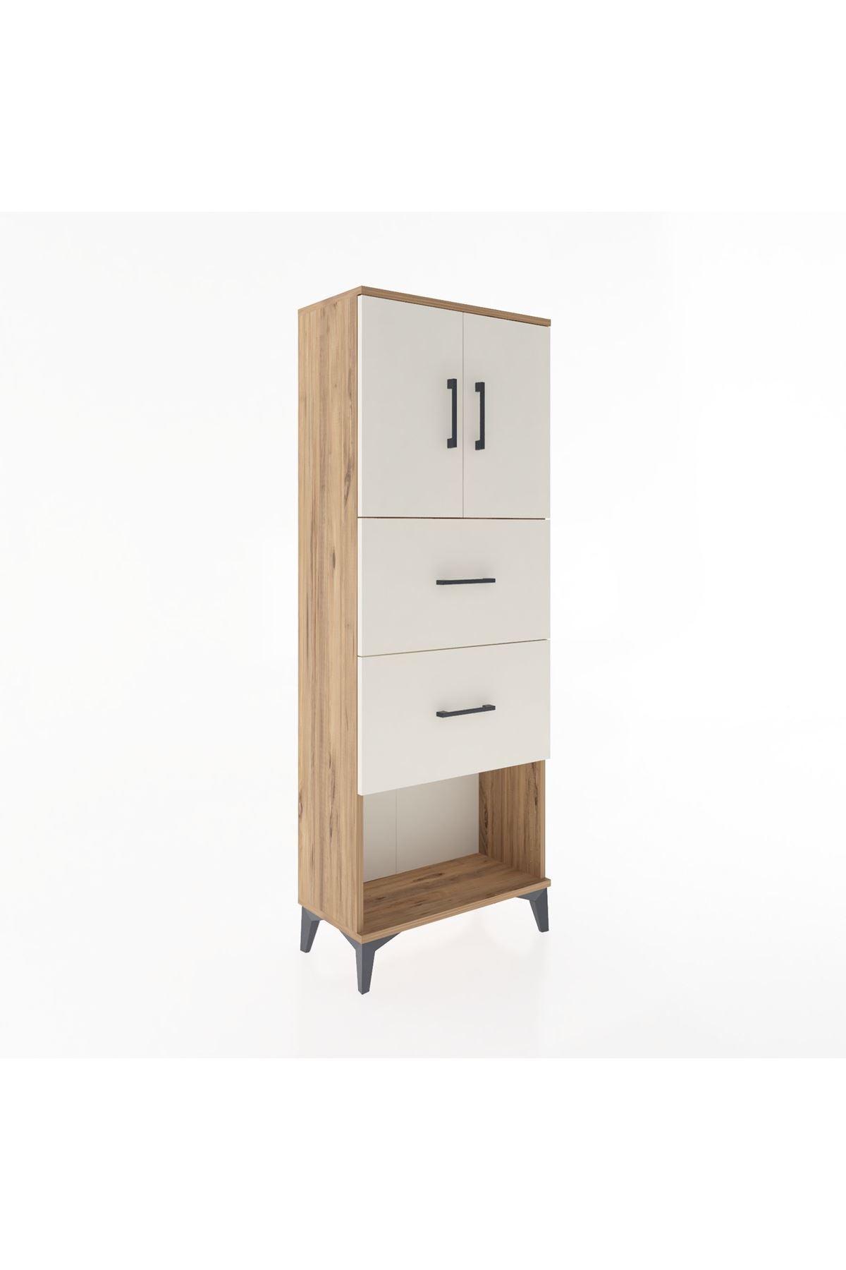 Arges Dolap 2 Raflı 2 Çekmeceli 2 Kapaklı 60x30x163 Çam-Aytaşı
