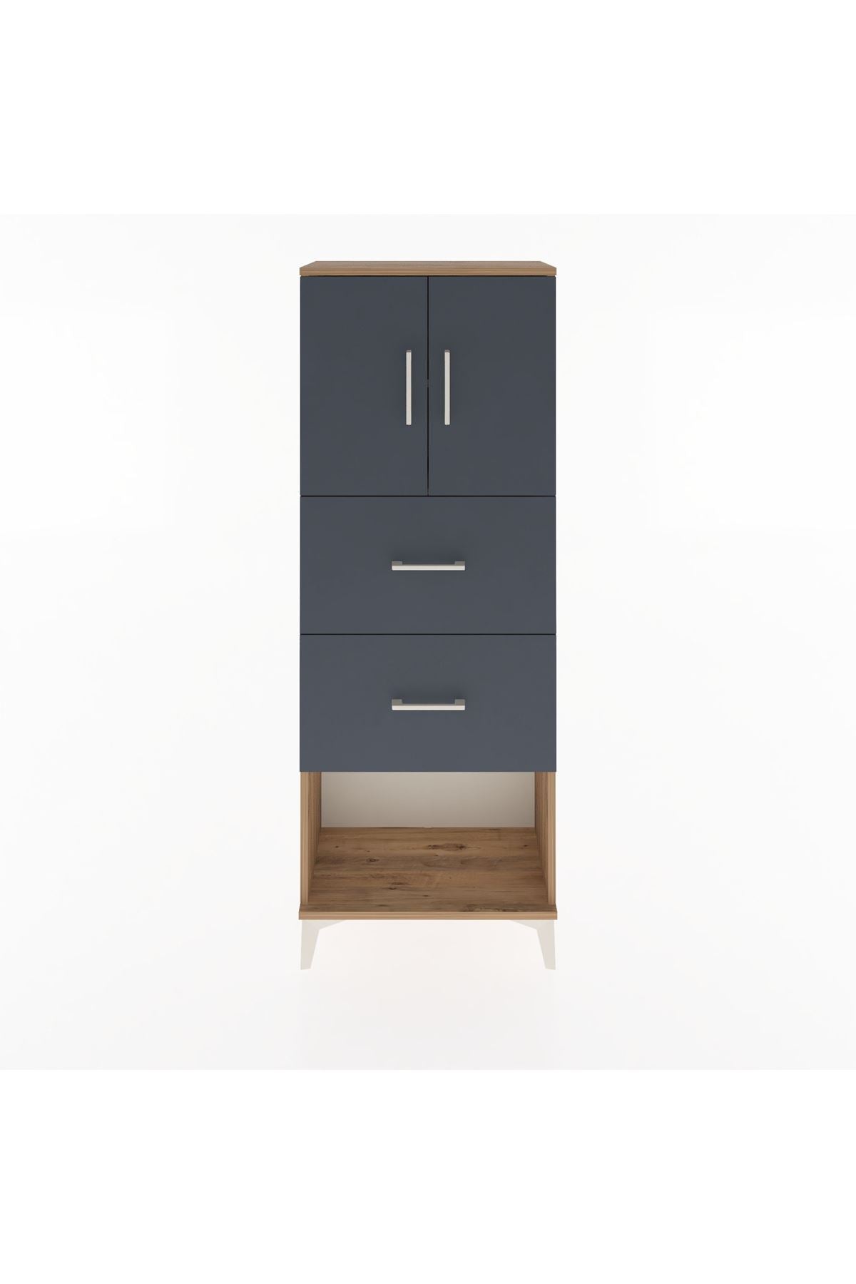 Arges Dolap 2 Raflı 2 Çekmeceli 2 Kapaklı 60x30x163 Çam-Antrasit