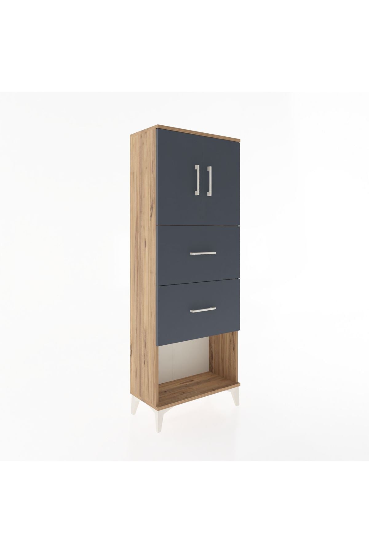 Arges Dolap 2 Raflı 2 Çekmeceli 2 Kapaklı 60x30x163 Çam-Antrasit