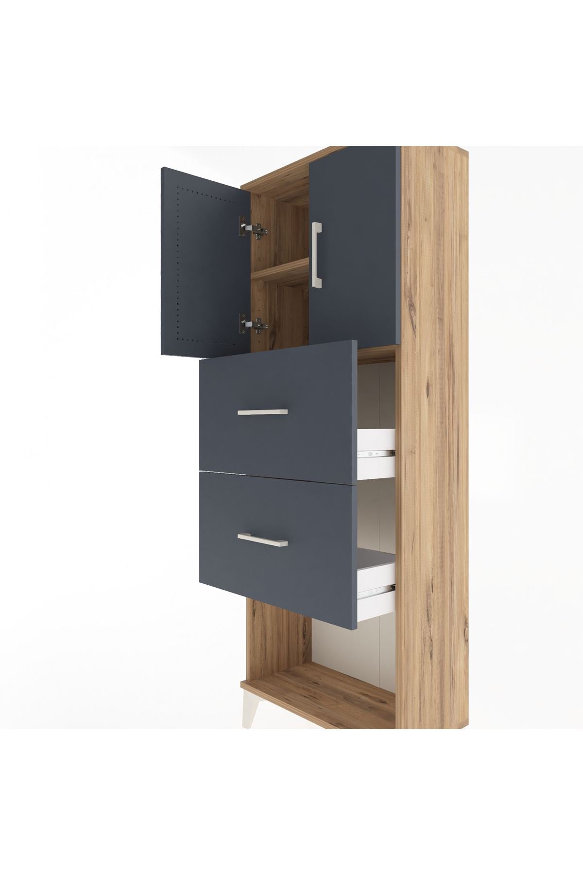 Arges Dolap 2 Raflı 2 Çekmeceli 2 Kapaklı 60x30x163 Çam-Antrasit