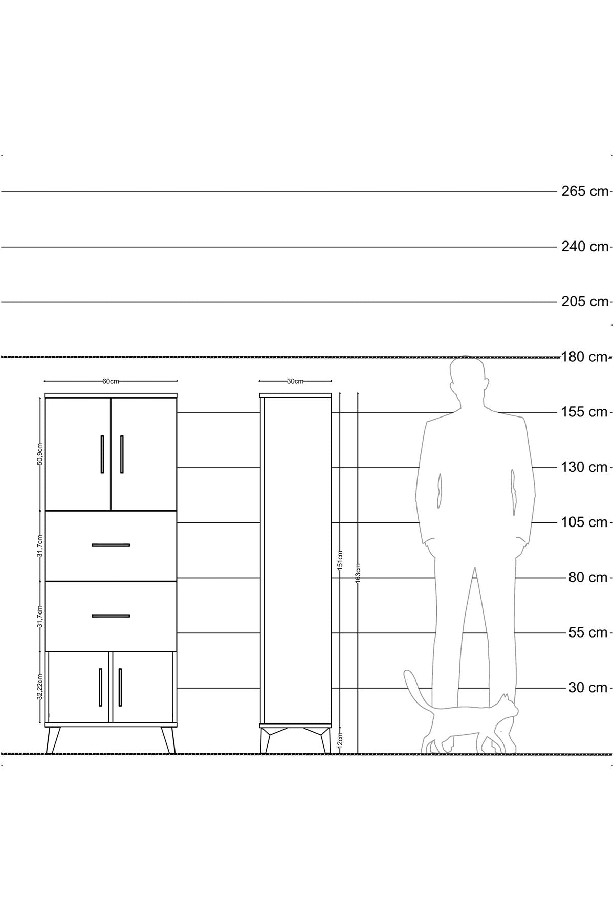 Arges Dolap 2 Raflı 2 Çekmeceli 2 Kapaklı 60x30x163 Çam-Antrasit