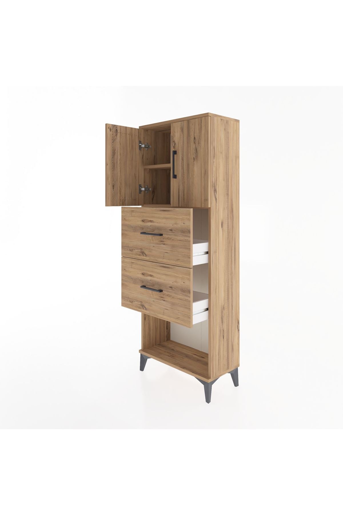 Arges Dolap 2 Raflı 2 Çekmeceli 2 Kapaklı 60x30x163 Çam-Çam