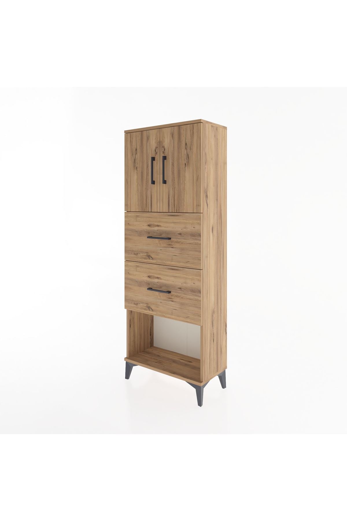 Arges Dolap 2 Raflı 2 Çekmeceli 2 Kapaklı 60x30x163 Çam-Çam