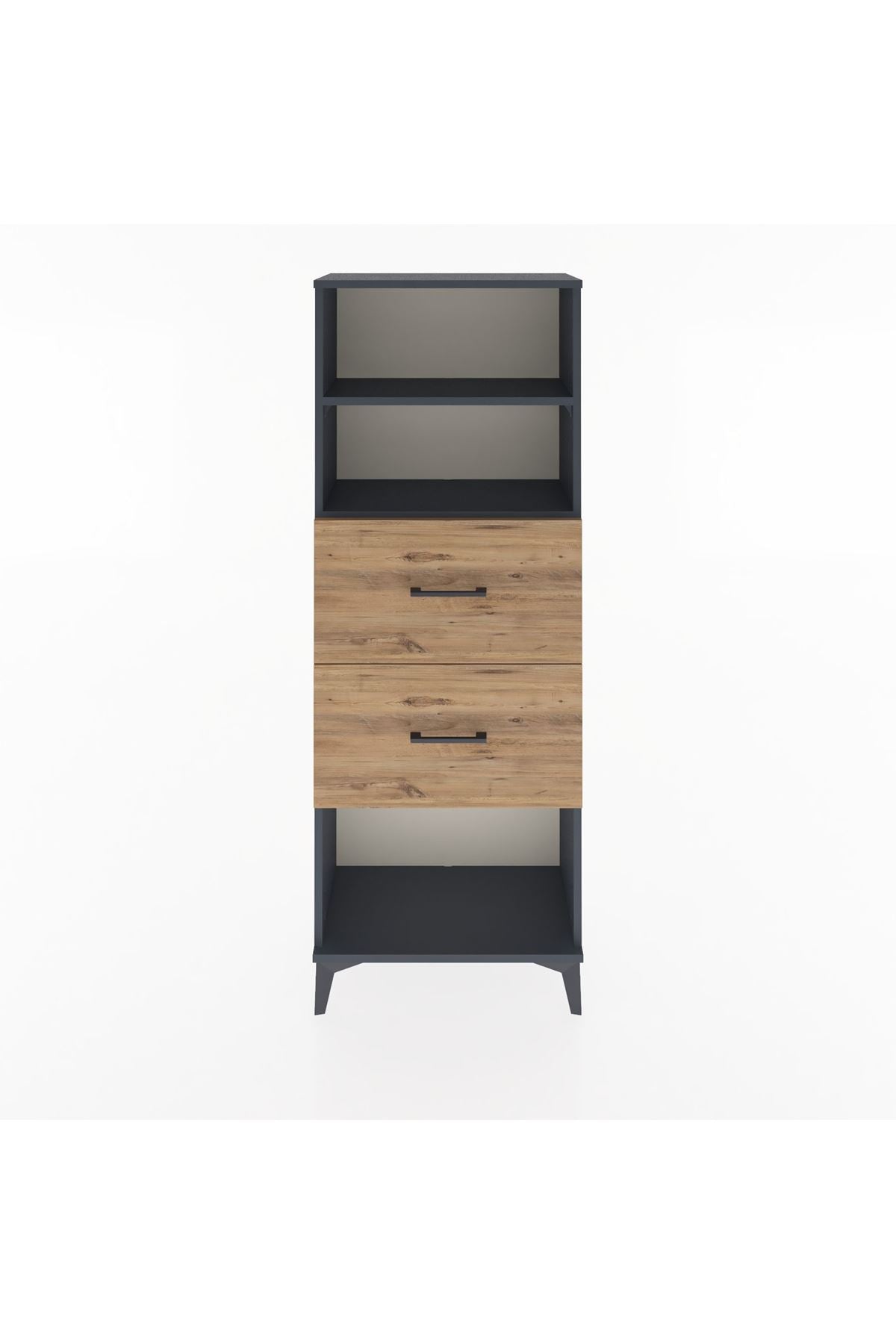 Arges Dolap 2 Raflı 2 Çekmeceli 60x30x163 Antrasit-Çam