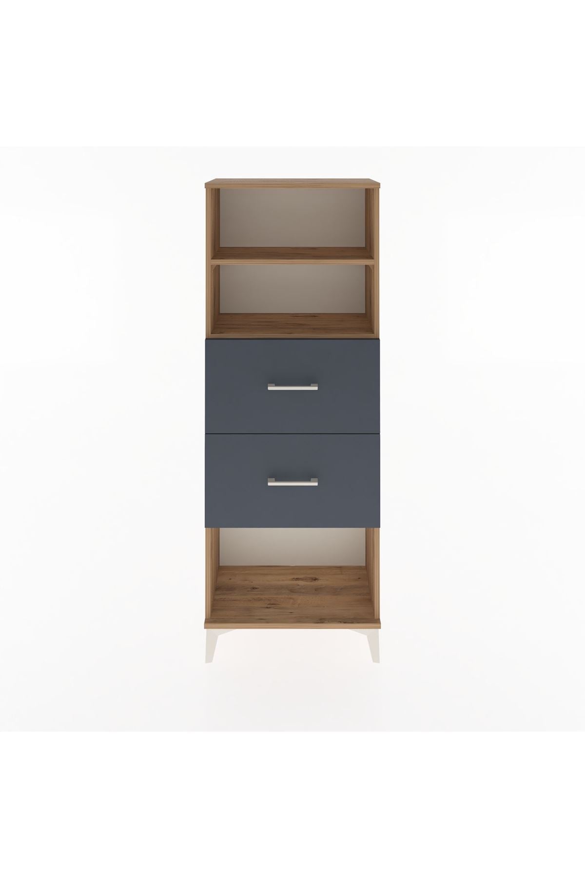 Arges Dolap 2 Raflı 2 Çekmeceli 60x30x163 Çam-Antrasit