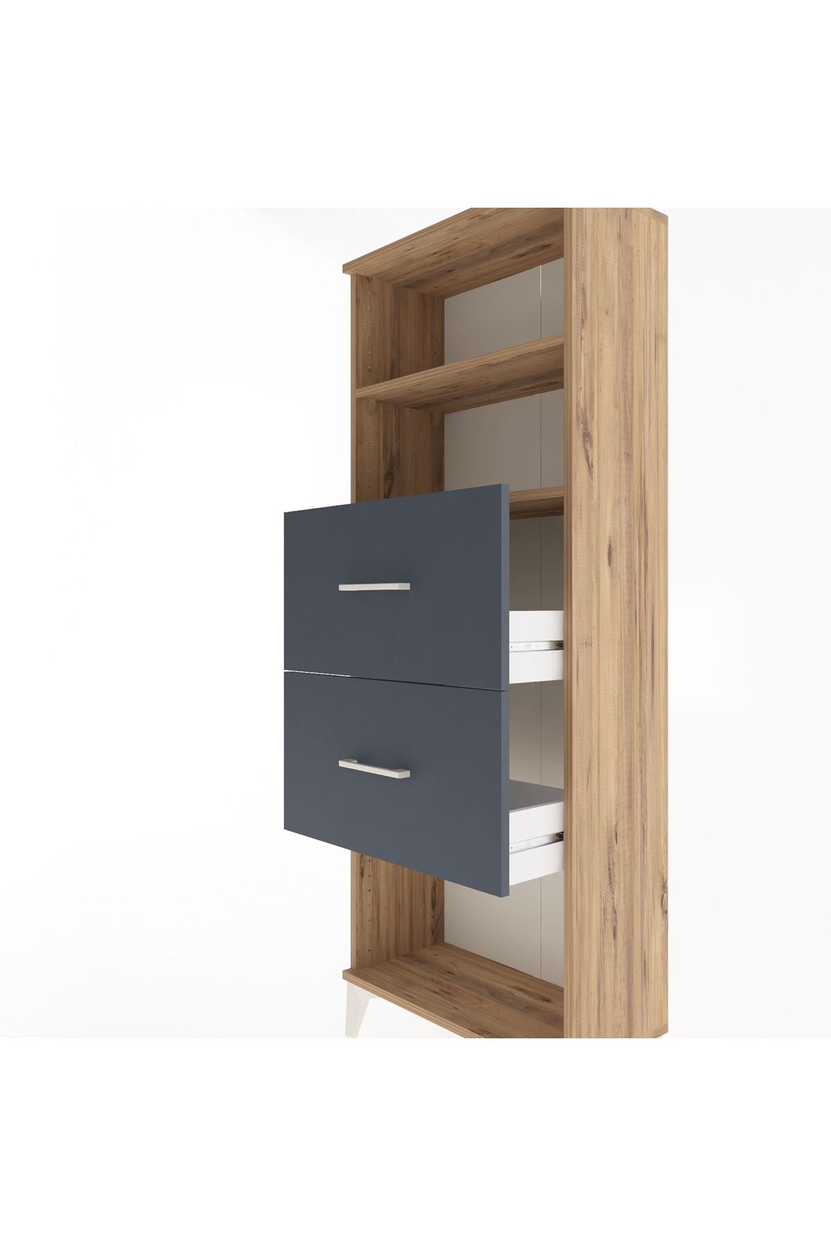 Arges Dolap 2 Raflı 2 Çekmeceli 60x30x163 Çam-Antrasit