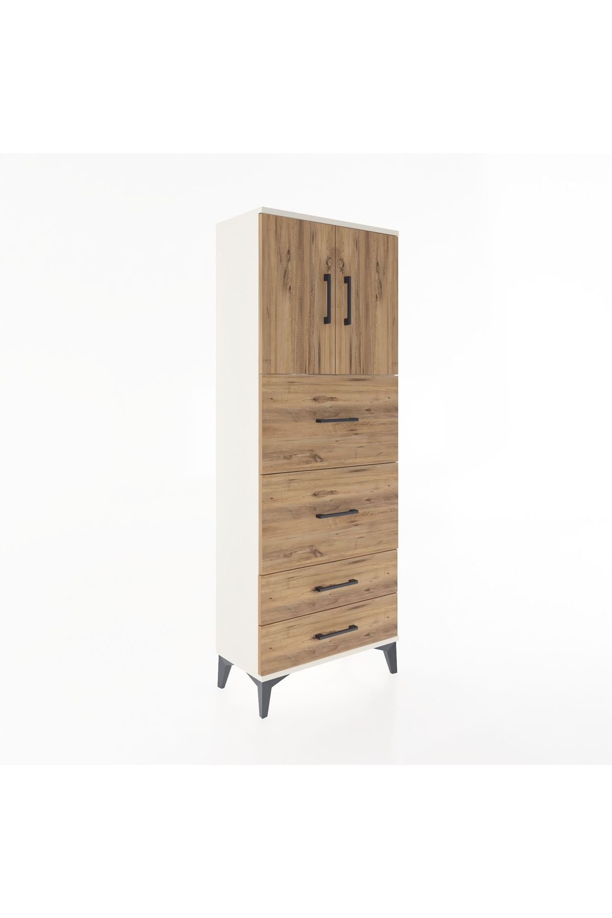 Arges Dolap 2 Raflı 4 Çekmeceli 2 Kapaklı 60x30x163 Aytaşı-Çam