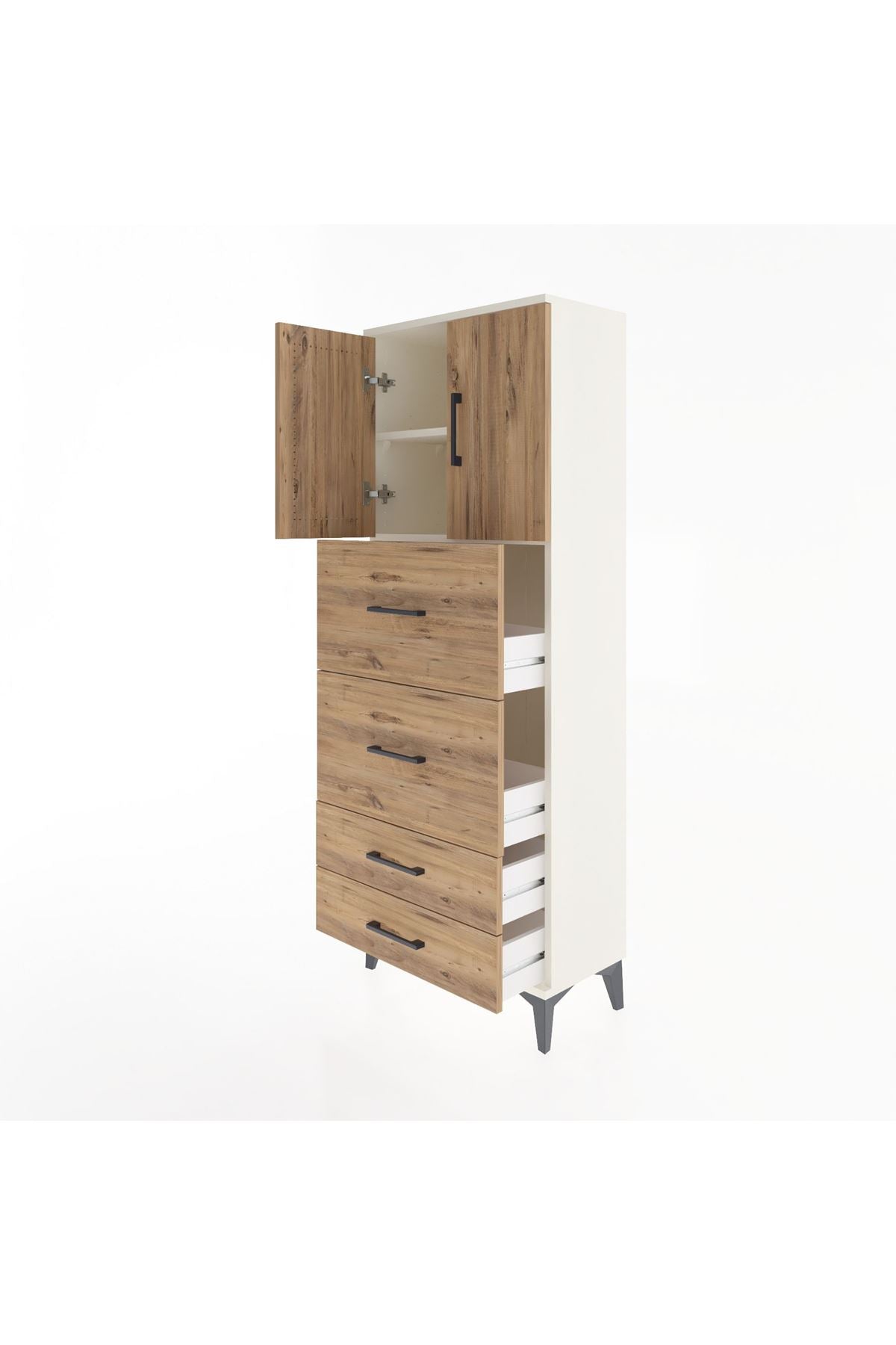 Arges Dolap 2 Raflı 4 Çekmeceli 2 Kapaklı 60x30x163 Aytaşı-Çam