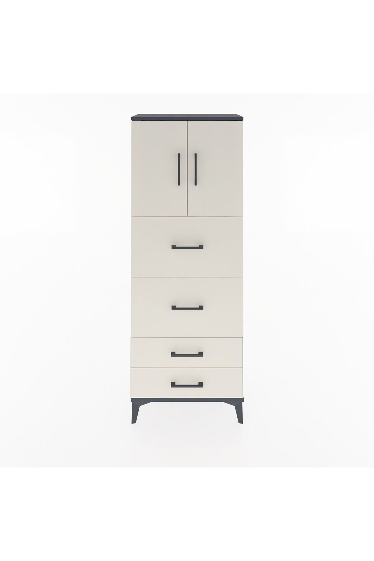 Arges Dolap 2 Raflı 4 Çekmeceli 2 Kapaklı 60x30x163 Antrasit-Aytaşı