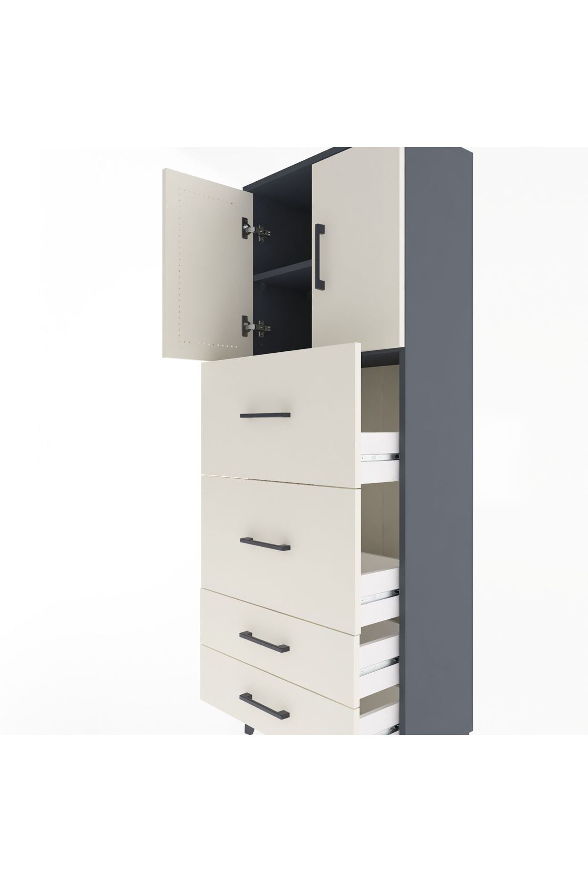 Arges Dolap 2 Raflı 4 Çekmeceli 2 Kapaklı 60x30x163 Antrasit-Aytaşı