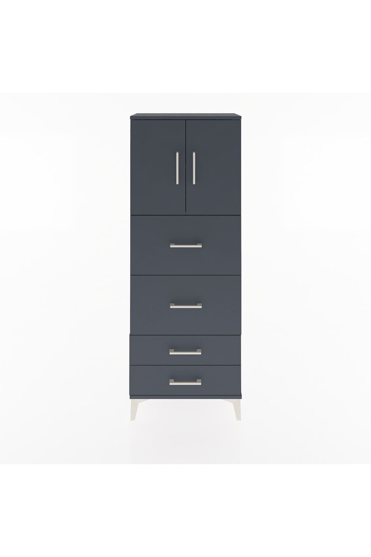 Arges Dolap 2 Raflı 4 Çekmeceli 2 Kapaklı 60x30x163 Antrasit-Antrasit