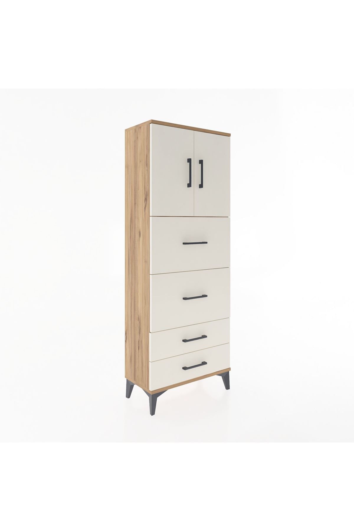 Arges Dolap 2 Raflı 4 Çekmeceli 2 Kapaklı 60x30x163 Çam-Aytaşı