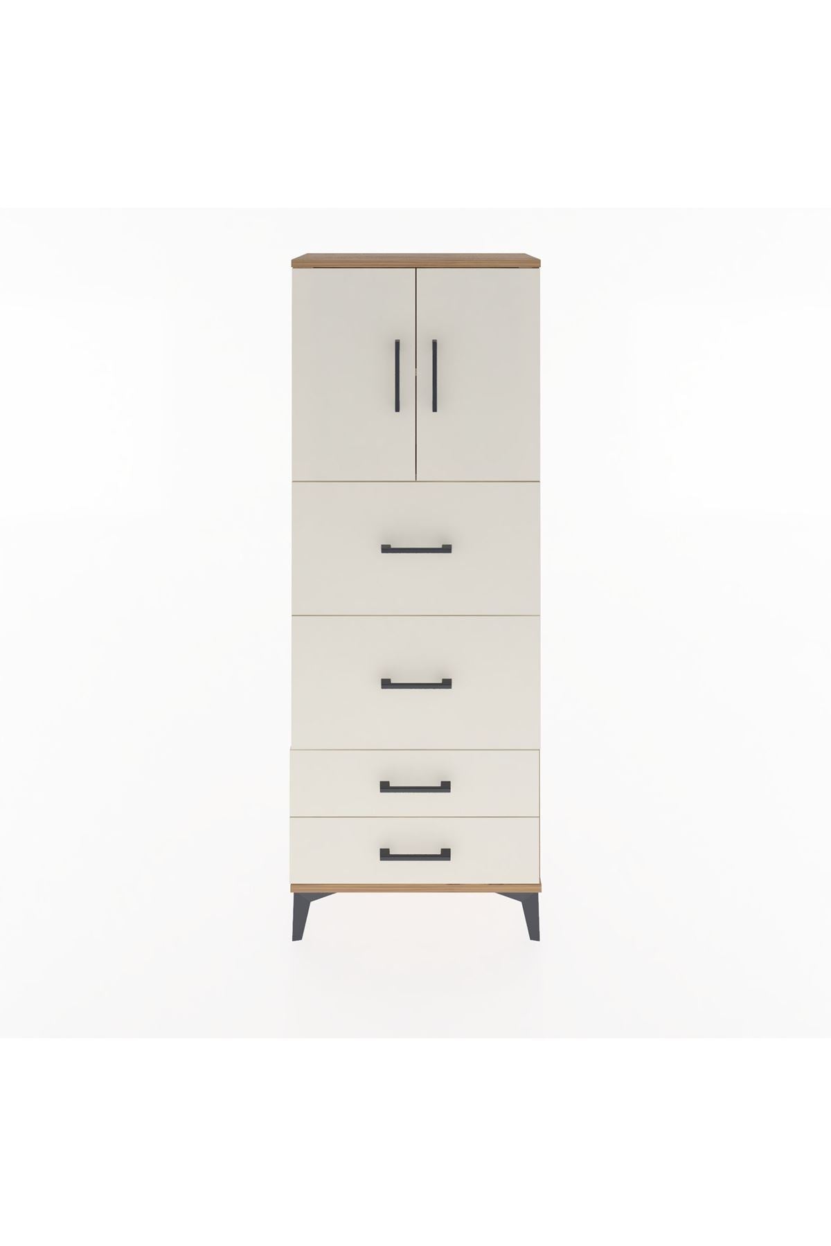 Arges Dolap 2 Raflı 4 Çekmeceli 2 Kapaklı 60x30x163 Çam-Aytaşı