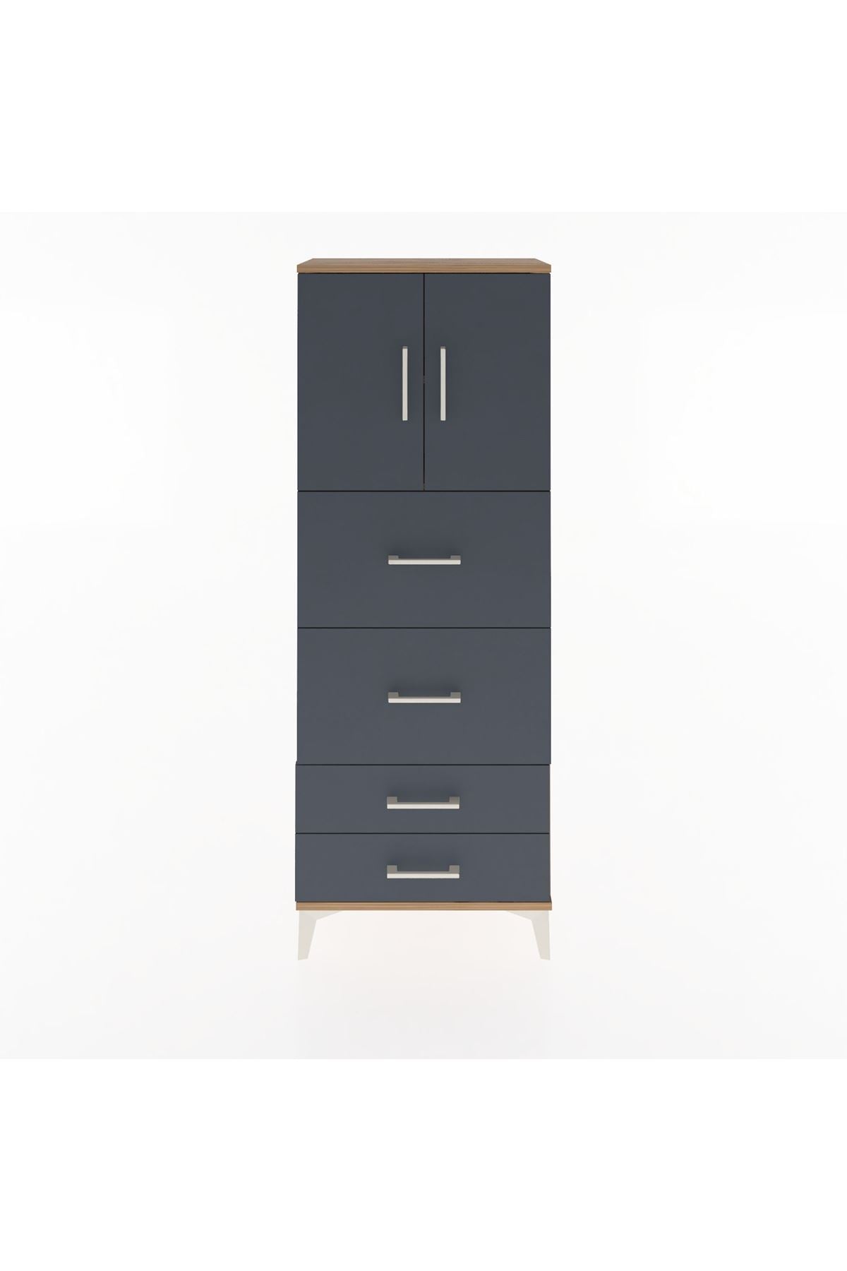 Arges Dolap 2 Raflı 4 Çekmeceli 2 Kapaklı 60x30x163 Çam-Antrasit