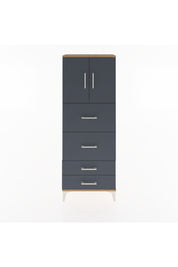 Arges Dolap 2 Raflı 4 Çekmeceli 2 Kapaklı 60x30x163 Çam-Antrasit